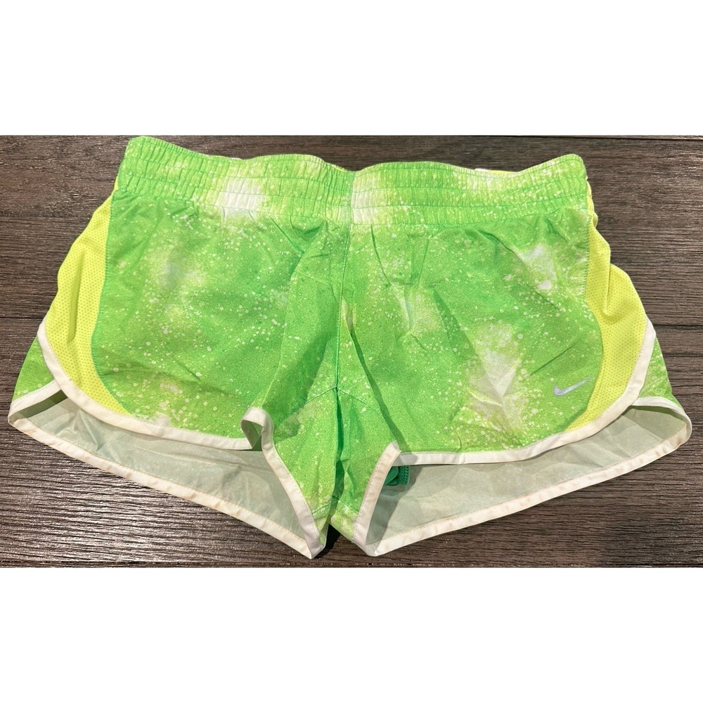 Nike Dri Fit Running Shorts green yellow sz‎ M built in brief gym workout active
